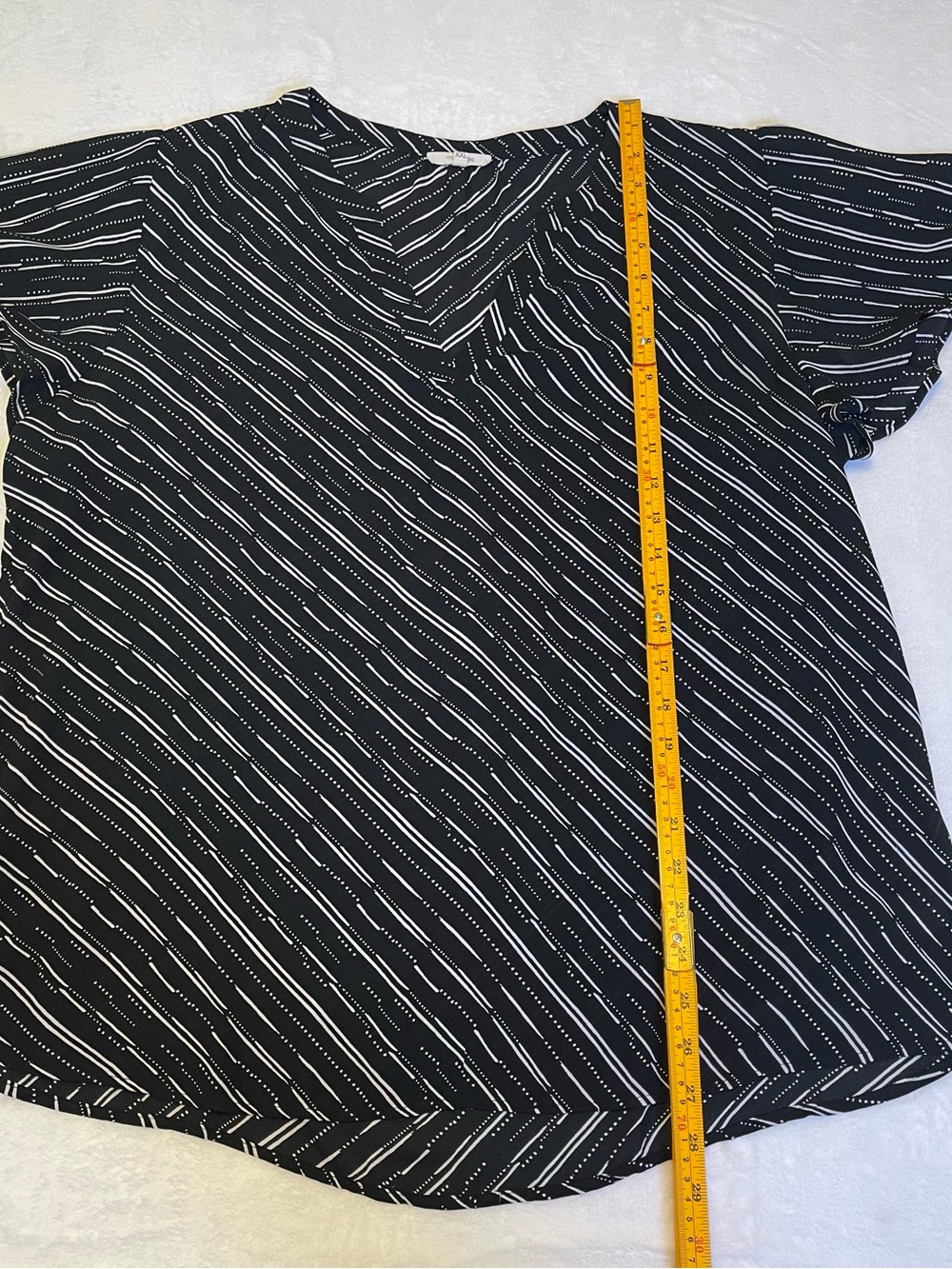 Maurices Black & White Diagonal Stripe Flutter Sleeve Blouse - Picture 6 of 8